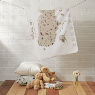 Beige National Parks Map Woodland Baby Blanket