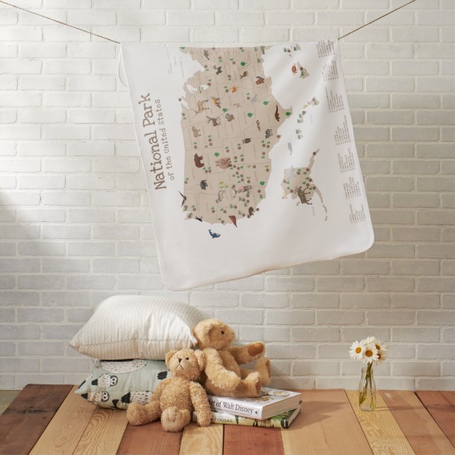 Beige National Parks Map Woodland Baby Blanket (In Situ)