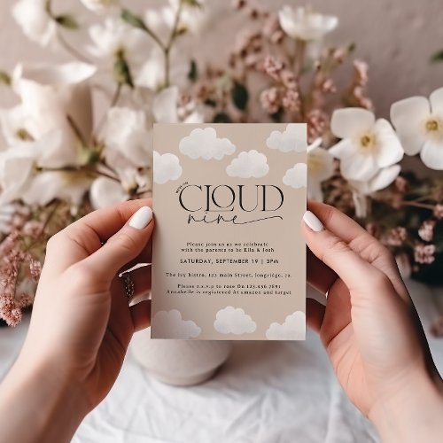 Beige natural cloud nine shower modern stylish invitation