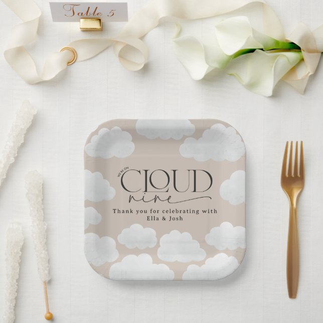 Beige natural cloud nine shower modern stylish paper plates (Wedding)