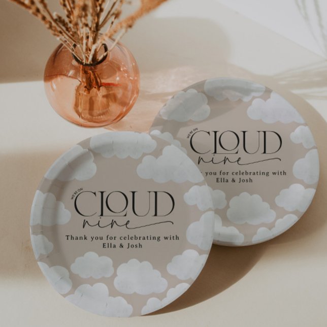 Beige natural cloud nine shower modern stylish paper plates (Creator Uploaded)