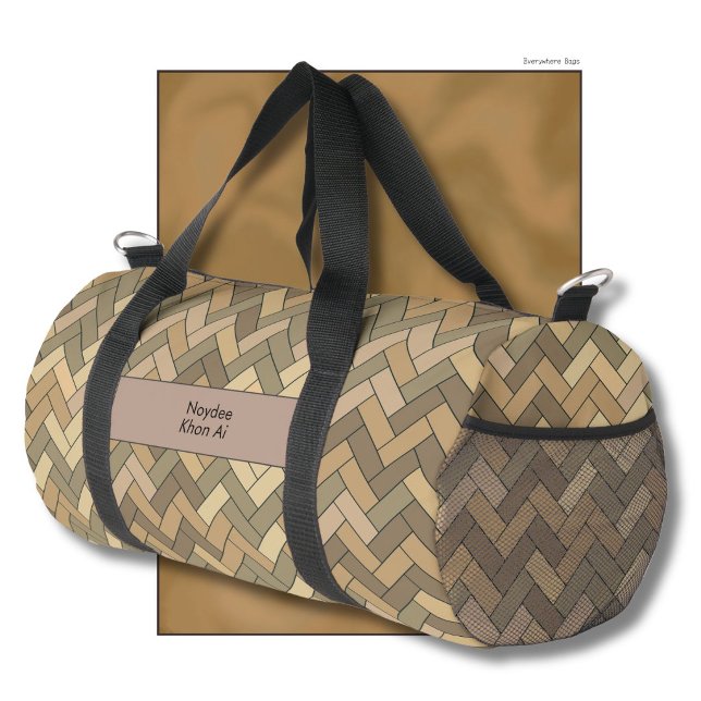 Beige Natural Herringbone Name Travel Duffle Bag (Creator Uploaded)