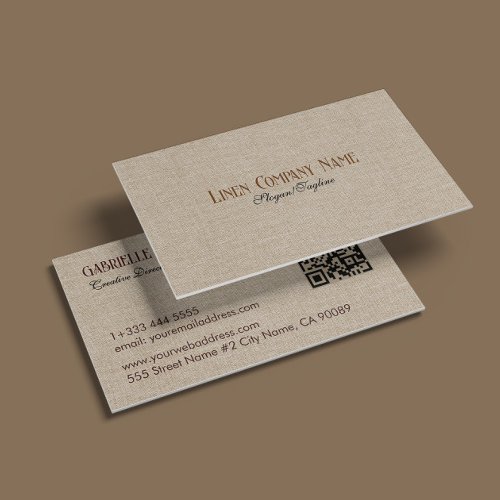 Beige Natural Linen Burlap Fabric Look Business Card