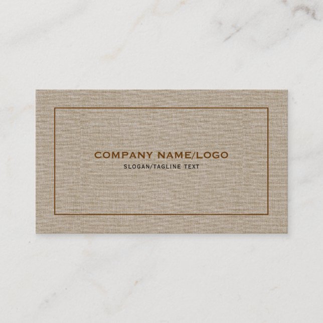 Beige Natural Linen Fabric Look brown border Business Card (Front)