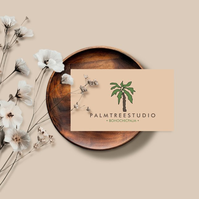 Beige Natural Minimalist Tropical Palm Tree Business Card (Creator Uploaded)
