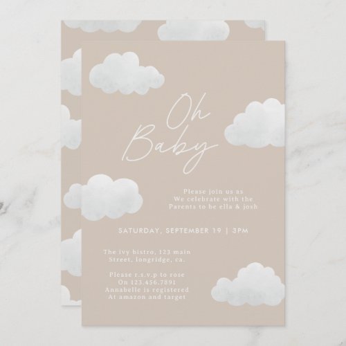 Beige natural Oh Baby shower modern stylish Invitation