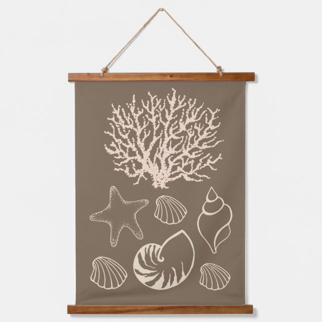 Beige Nautical Seashell Wall Tapestry  (Front)