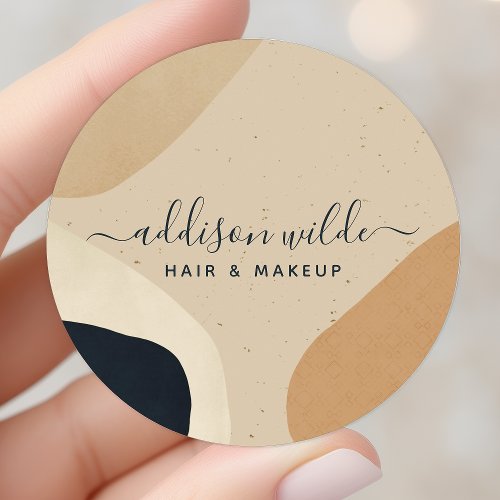 Beige Navy Blue Modern Abstract Shapes Neutral Classic Round Sticker