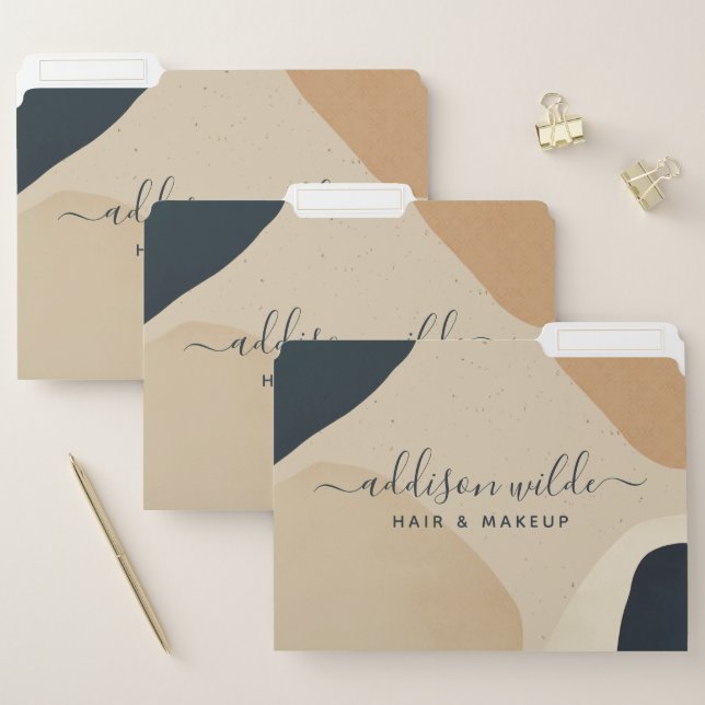 Beige Navy Blue Modern Abstract Shapes Neutral File Folder (Set)