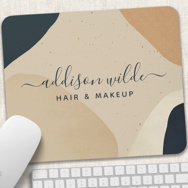 Beige Navy Blue Modern Abstract Shapes Neutral Mouse Pad (Creator Uploaded)