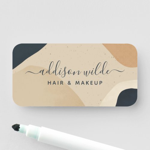 Custom Name Tags 17 Beige Navy Blue Modern Abstract Shapes Neutral Name Tag