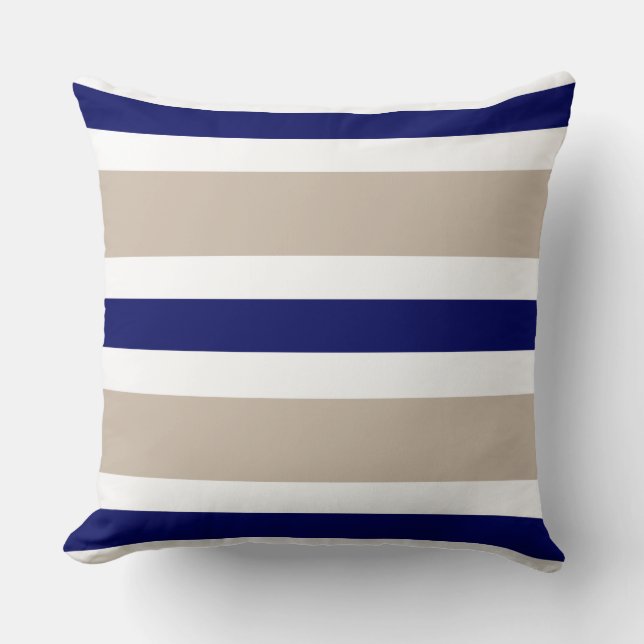 Beige Navy Blue & White Stripe Couch Pillow Gift (Front)