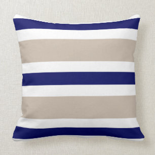 Beige Navy Blue & White Stripe Couch Pillow Gift
