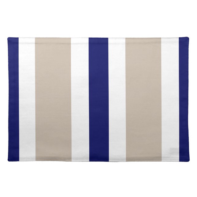 Beige Navy Blue & White Stripe Placemat Gift (Front)
