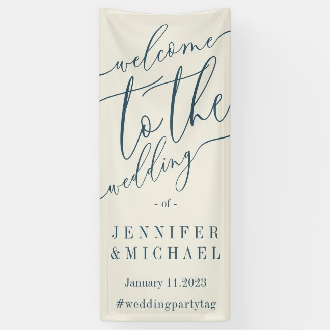 Beige Navy Signature Big Welcome to the wedding Banner