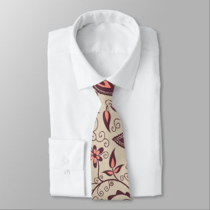 Beige necktie with a bold, artistic floral pattern