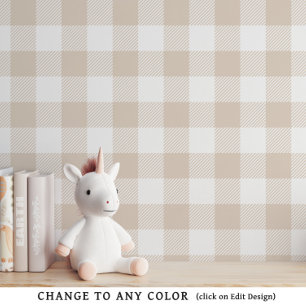 Beige Neutral Baby Gingham Nursery Wallpaper