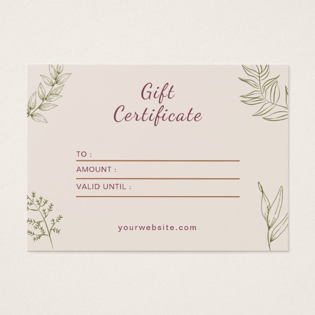 Beige Neutral Elegant Gift Certificate (Front)