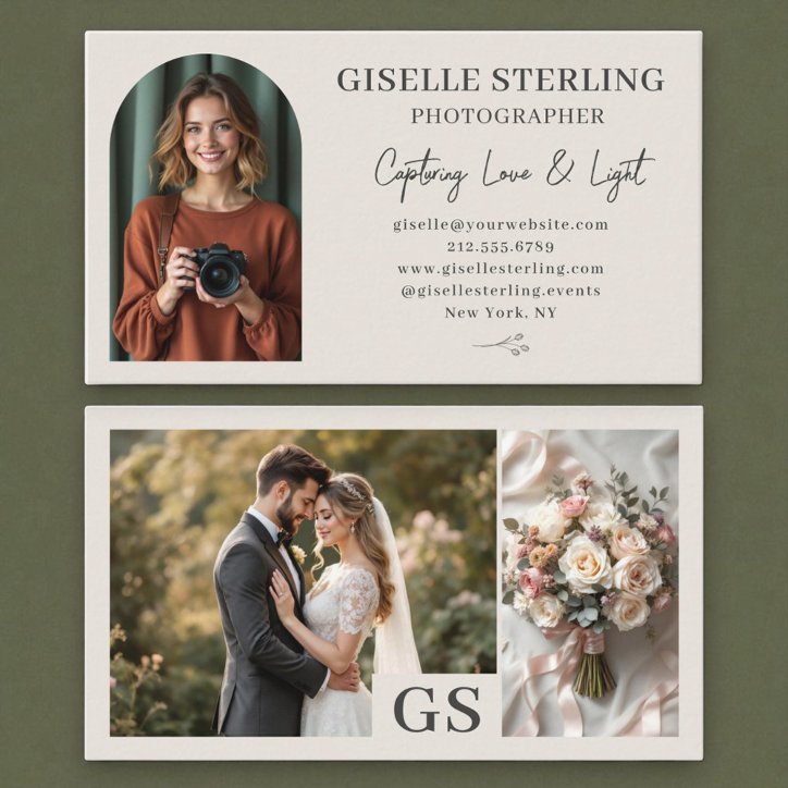 Beige Neutral Elegant Photo Script Professional Business Card
