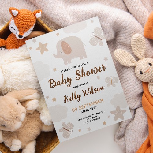 Beige Neutral Elephant Baby Shower Card