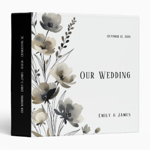 Beige Neutral Floral Wedding 3 Ring Binder