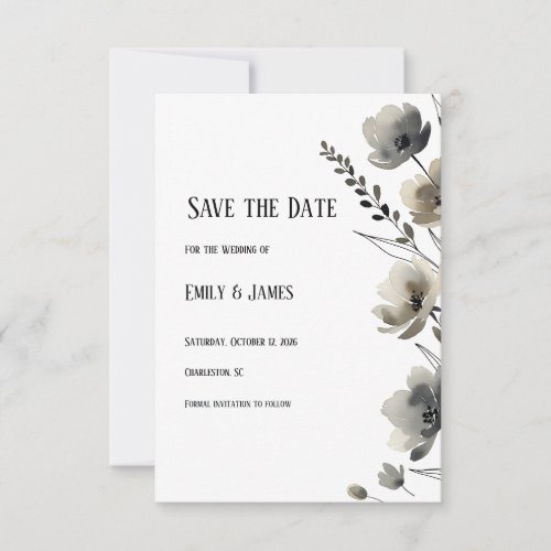 Beige Neutral Floral Wedding Save The Date