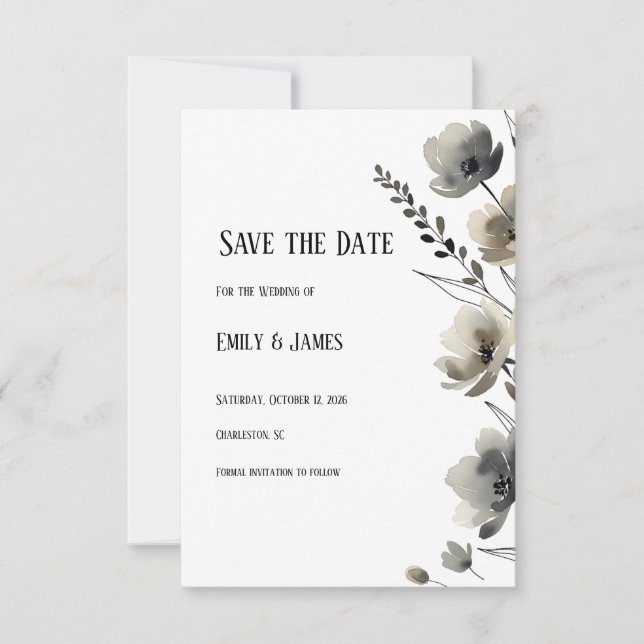 Beige Neutral Floral Wedding Save The Date (Front)