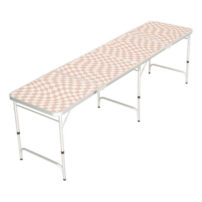 Beige Neutral Groovy Checkered Beer Pong Table (Angled)