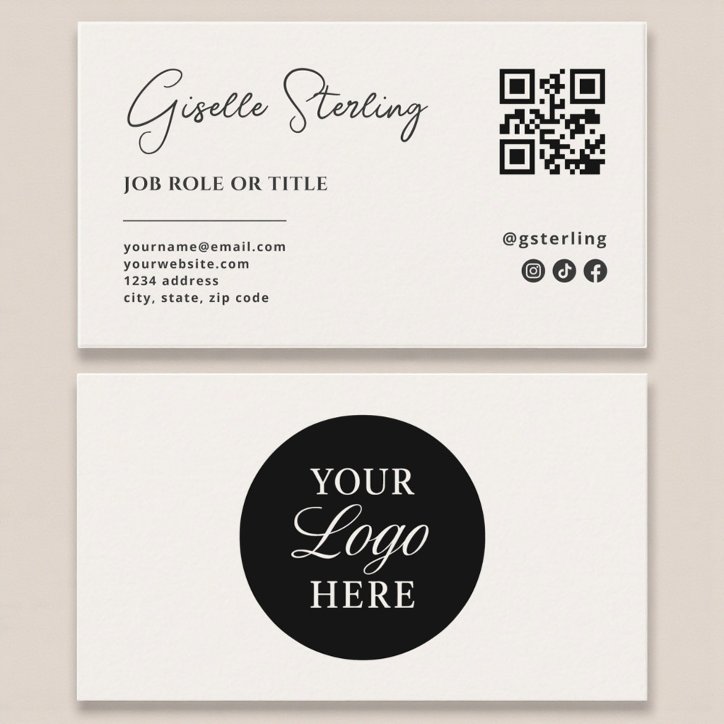 Beige Neutral Logo QR Code Professional Company Business Card