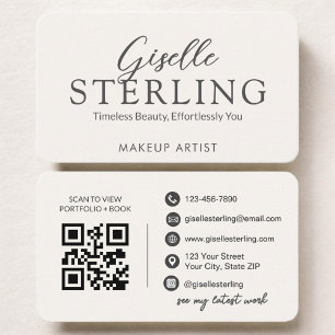 Beige Neutral Makeup Artist QR Code Business Card