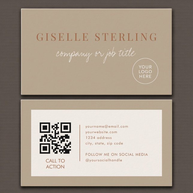 Beige Neutral Minimalist Company Logo QR Code Business Card (Creator Uploaded)