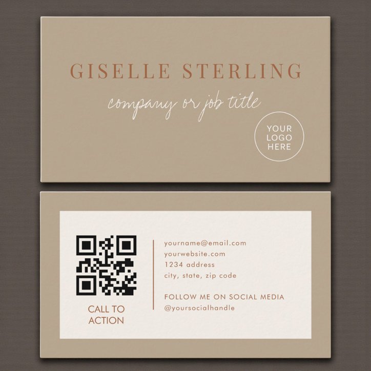 Beige Neutral Minimalist Company Logo QR Code Business Card