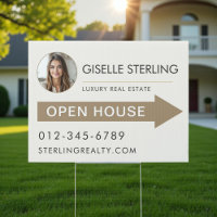 Beige Neutral Photo Open House Real Estate Sign