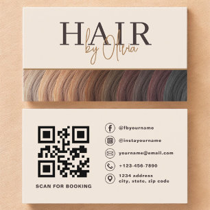 Beige Neutral Photo QR Code Hair Stylist Business Card