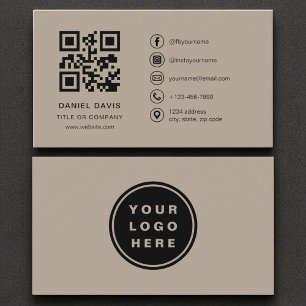 Beige Neutral Professional Company Logo QR Code Business Card