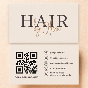 Beige Neutral QR Code Hair Stylist Modern Business Card