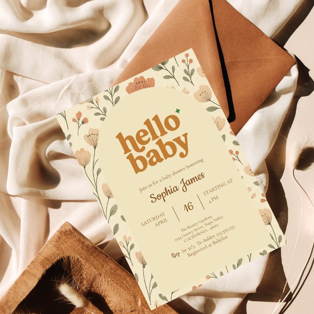 Beige Neutral Retro Typography Baby Shower Invitation (Creator Uploaded)