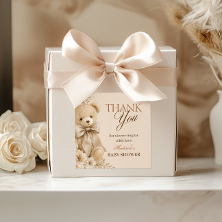 Beige Neutral Teddy Bear Label Thank You