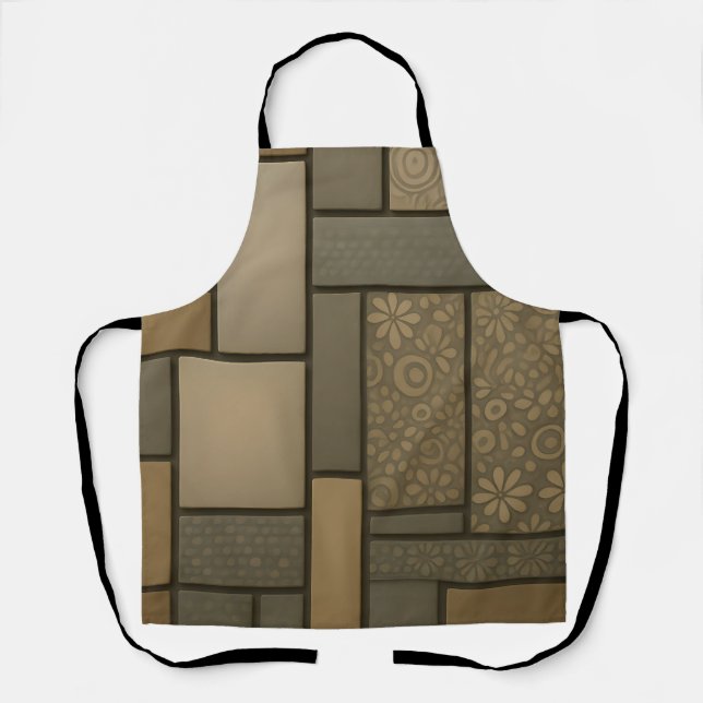 Beige Neutral Tile Mosaic Pattern Apron (Front)