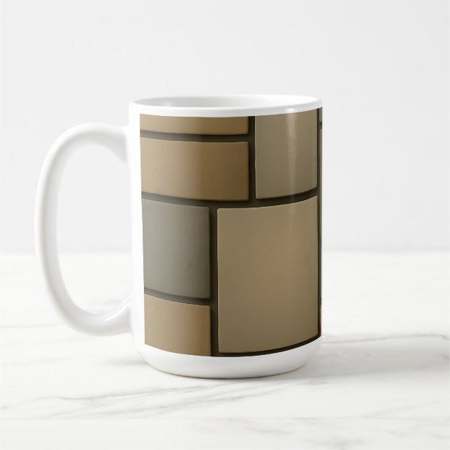 Beige Neutral Tile Mosaic Pattern Coffee Mug (Left)