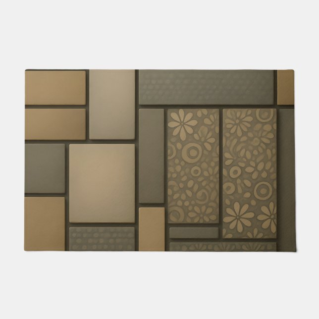Beige Neutral Tile Mosaic Pattern Doormat (Front)