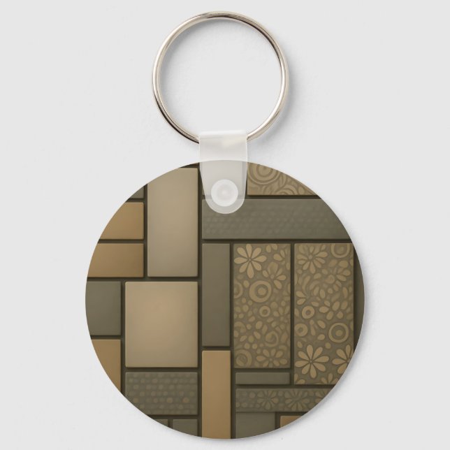 Beige Neutral Tile Mosaic Pattern Keychain (Front)