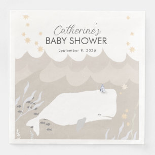 Beige Neutral White Whale Baby Shower  Paper Dinner Napkins