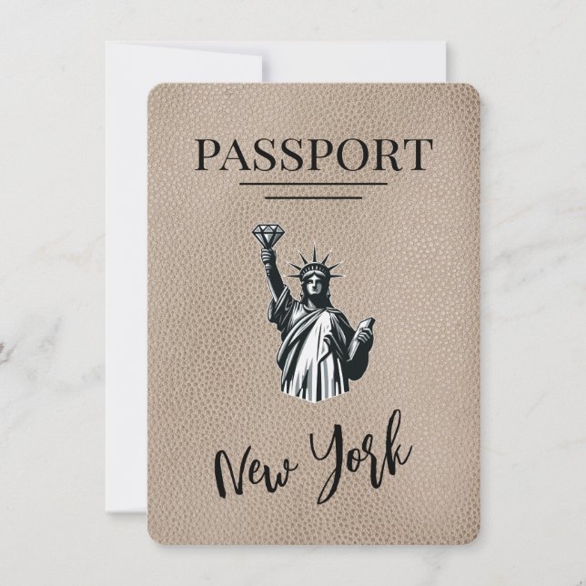 Beige New York City Passport Save The Date (Front)