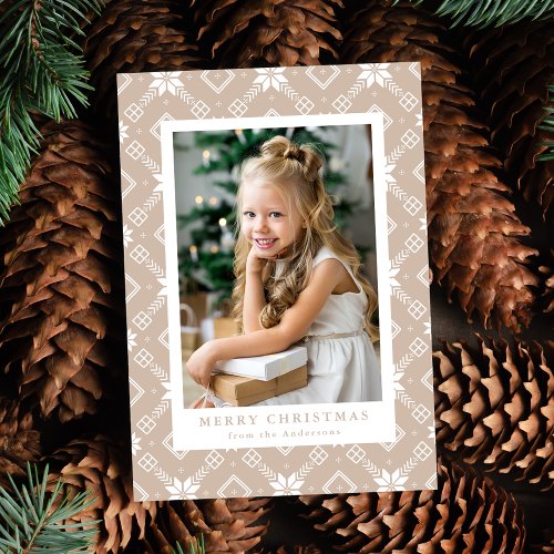 Beige Nordic Snowflake Pattern Photo Holiday Card