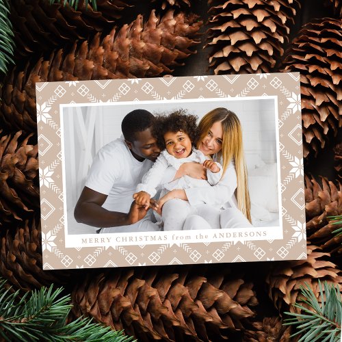 Beige Nordic Snowflake Pattern Photo Holiday Card