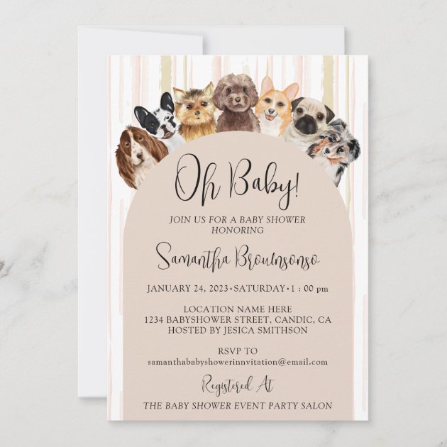 Beige Oh Baby Dogs Invitation