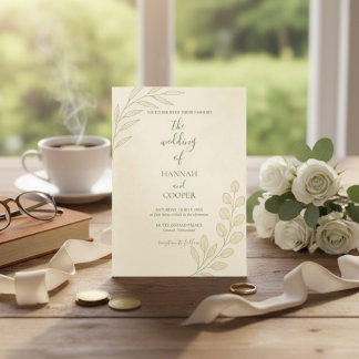 Beige Olive Branch Eucalyptus Wedding Invitation