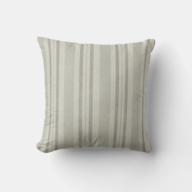 Beige Olive Gray Striped Pattern Throw Pillow (Front)