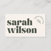 Beige Olive Green Health Wellness Business Card